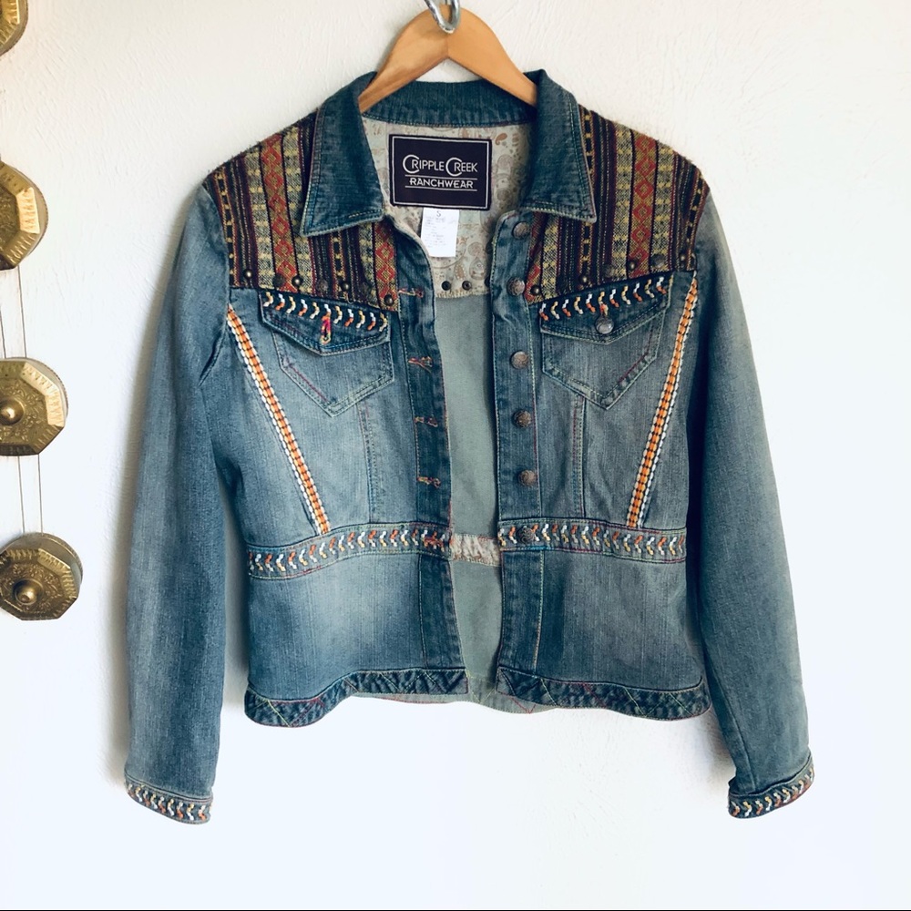 Cripple Creek Washed Blue Embroidered Jean Jacket